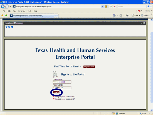 Screenshot of Portal signon page